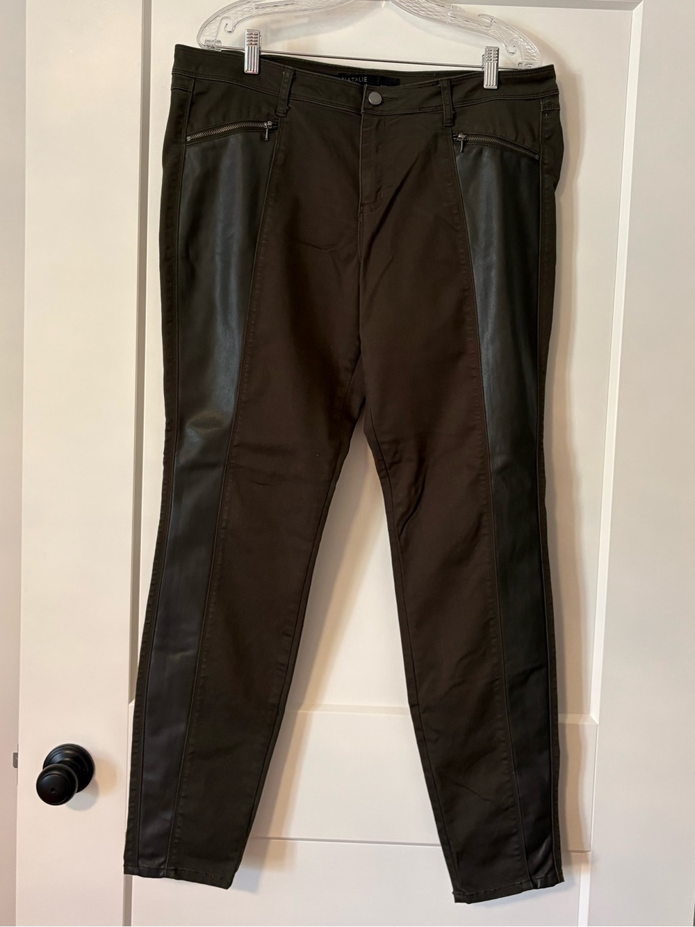 RW&CO Natalie Jegging in Olive Brown with Faux Leather Panels